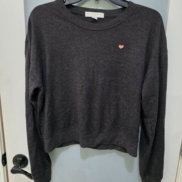 Spiritual Gangster Tops - Spiritual Gangster XL Grey Cropped Amour Amour Logo Crewneck Sweatshirt Cozy